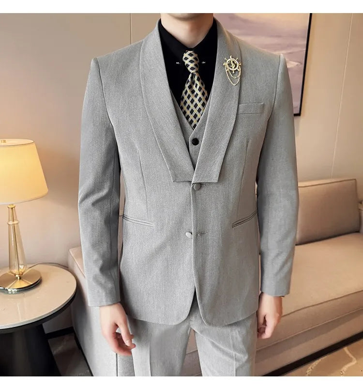 High Quality Casual Business Suit Set Men Slim Fit Social Wedding Groom Formal Set 3 Piece Set (jacket+vest+pant）men Clothing