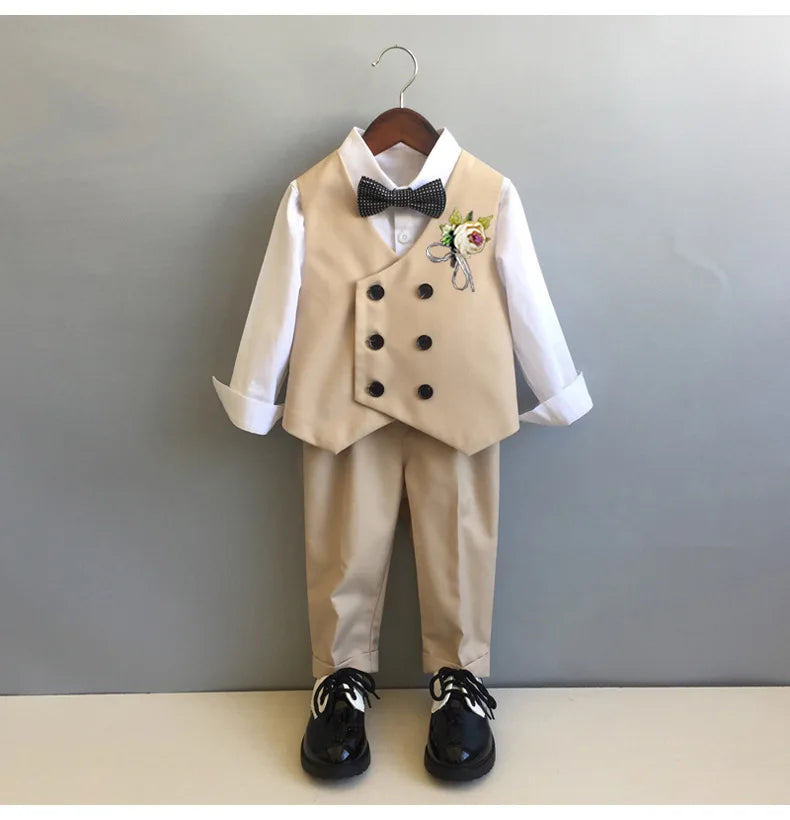 Children Formal Tuxedo Suit Flower Boys Wedding Dress Kids 1 Year Birhtday Photograph Suit Children Performance Party Costume