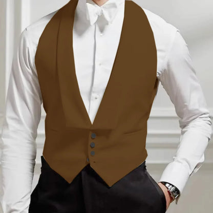 Men Vest Single Button Solid White with Lapel Waistcoat for Weddings & Formal Events
