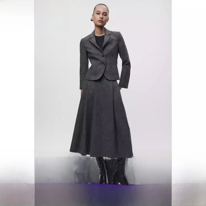 Women's Wool Blend Waist-Cinching Suit Jaet Autumn Winter New Sle Casual All-Match Long Sve Classic Collar  Color