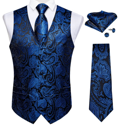 Men's Paisley Waistcoat Set – Single Breasted Formal Vest with Necktie and Pocket Square for Weddings and Business Events