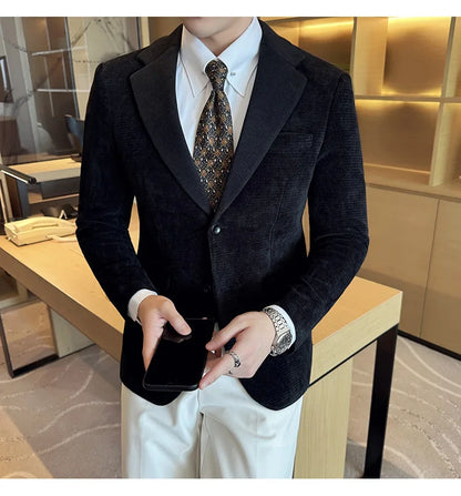 2025 Autumn Winter Velvet Suit Jacket Men Casual Business Blazers Wedding Groom Social Banquet Party Formal Blazer Men Clothing