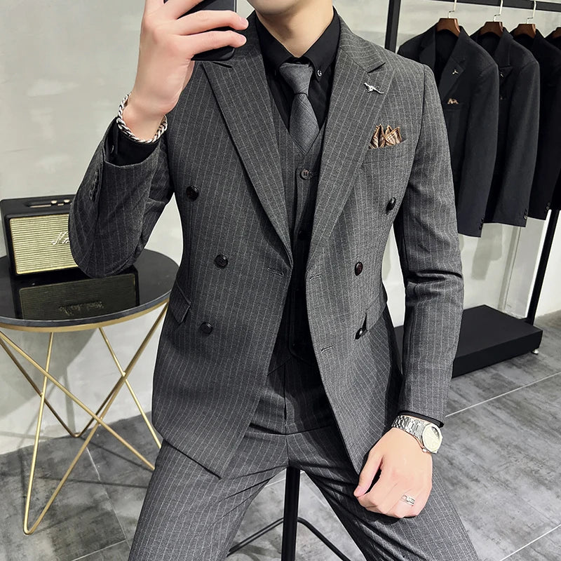 Men's Slim Fit Wedding Suit Set – Blazer, Vest & Pants for Groom & Business Formal