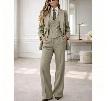 Classic Womens 3 Piece Suit Tailored Pantsuit Costume Femme Chic Elegant Wedding Guest Power Suit Mariage (Jacket+Vest+Pants)