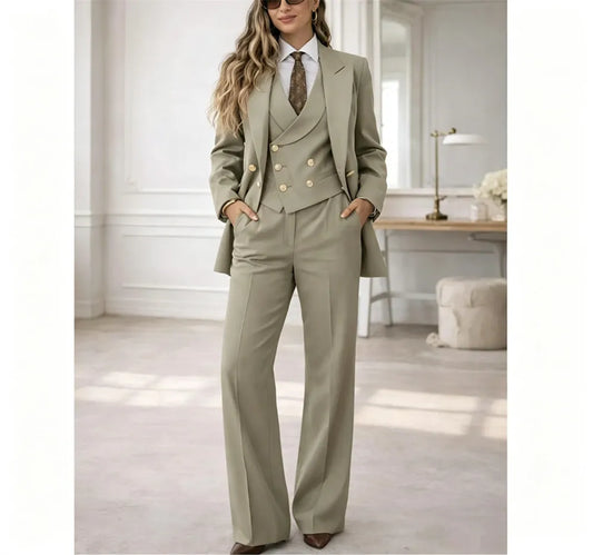 Classic Womens 3 Piece Suit Tailored Pantsuit Costume Femme Chic Elegant Wedding Guest Power Suit Mariage (Jacket+Vest+Pants)