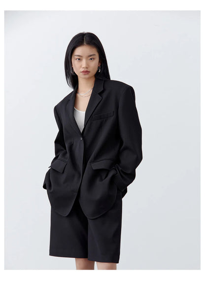 Fashion Women Woolen Blazers Solid Loose Casual Single-breasted Twill Suit Coat Office Ladies Jacket Spring Summer 2026