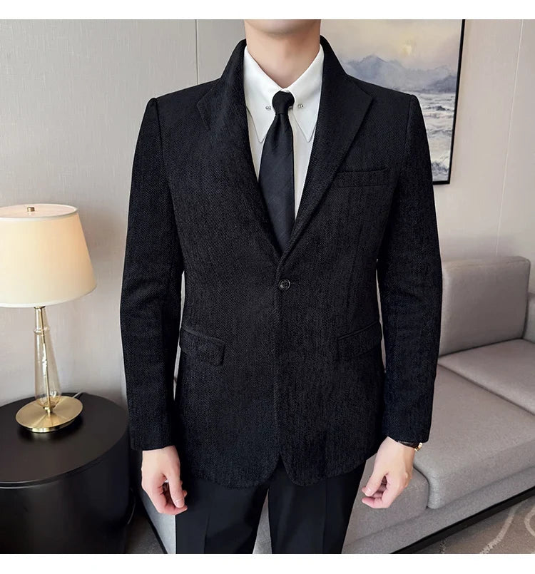 New Chinese Style Stand Collar Fashion Casual Suit Jacket Autumn Winter New Slim Fit Business Formal Social Prom Party Tuxedos