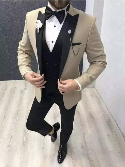 Navy Blue 3 Pieces Groom Tuxedos Groomsmen Mens Wedding Suits Prom Dress Casual Men Suits (Jacket+Pants+Vest)
