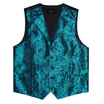 Men's Paisley Suit Vest – Single-Breasted Waistcoat with Tie, Handkerchief & Cufflinks for Weddings & Banquets