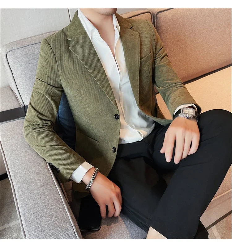 2024 High Quality Fashion Handsome Trend Business Matching Corduroy Small Suit Jacket Men Slim Fashion Casual Handsome Suit