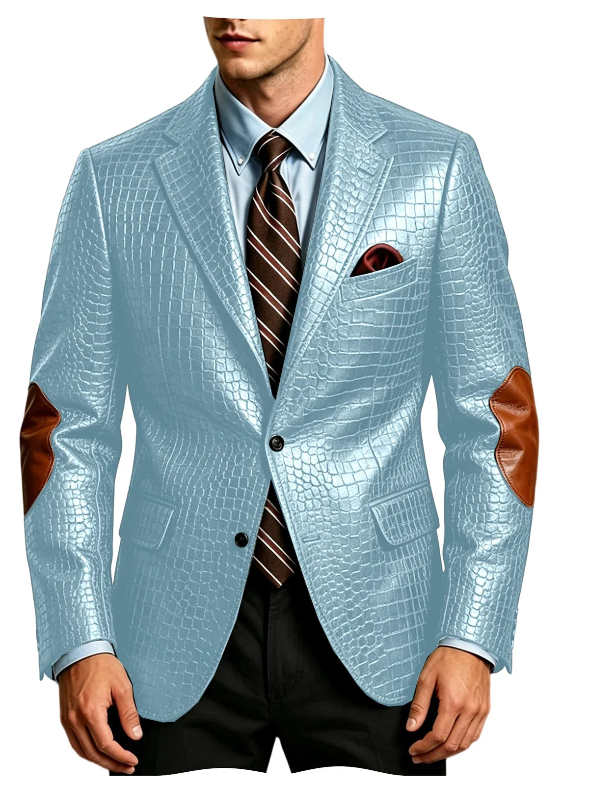 Men's Faux Leather Blazer  Crocodile Pattern Printed Sports Coat Jacket with Elbow Patch  For Party Prom Banquet Wedding Office