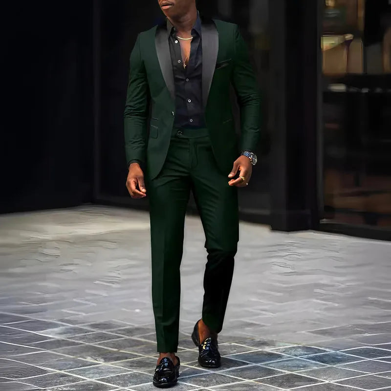 Ensemble 2 pièces pour homme, costume de mariage ou d'affaires, veste à un bouton et pantalon, ensemble veste slim fit