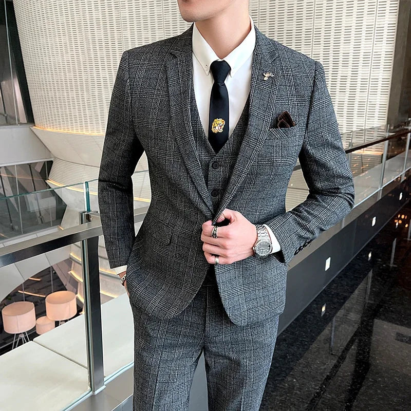 Men's 3-Piece Linen Suit – Smart Casual Big & Tall Formal Set