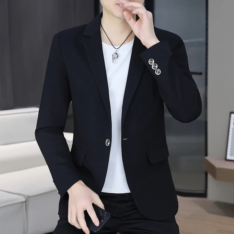 Men's Autumn New Style Slim Fit Pure Color Korean Fashion Administrative Little Suit Jacket Trendy Versatile Top Coat