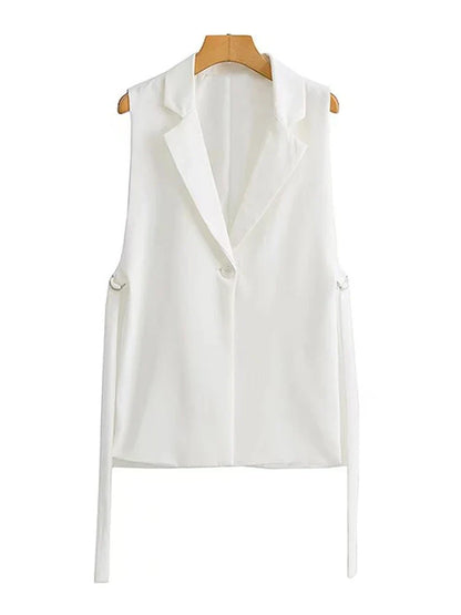 Women Fashion With Taps Side Vents Waistcoat Vintage Sleeveless Front Button Female Outerwear Chic Vest Tops