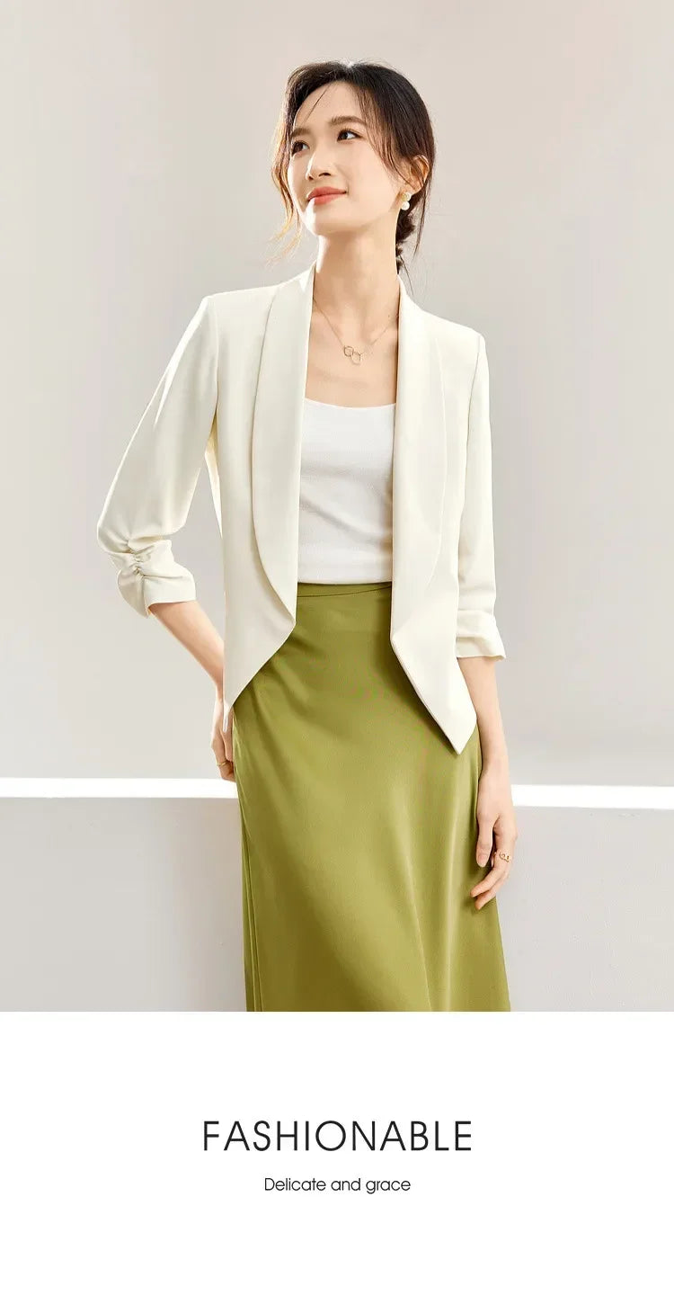 Office Ladies Cropped Blazer Jackets 2026 Autumn Night Quarter Sleeve Elegant Outerwear Female Casual Jacket 141X53313