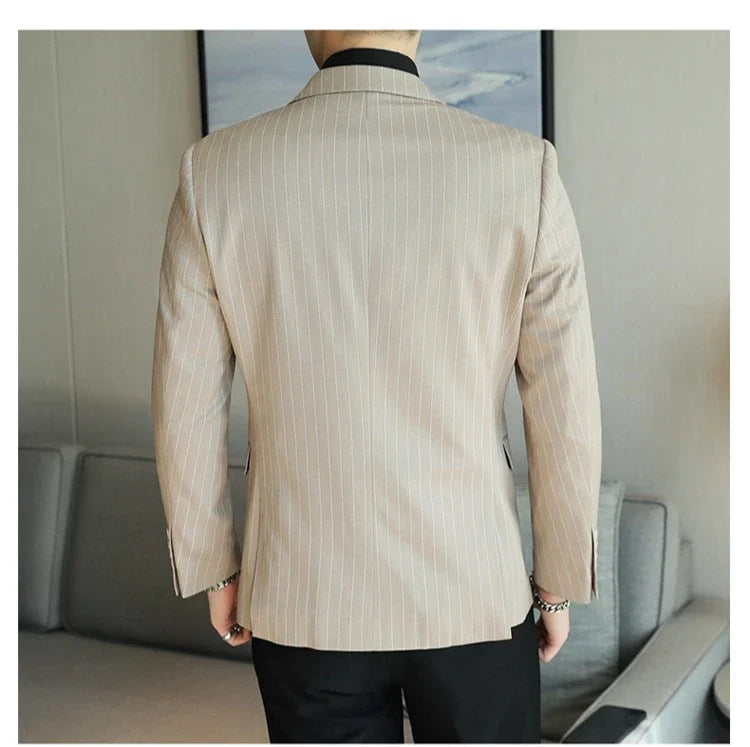 2026 New Simple Versatile Striped Suit Jacket for Men Slim Fit Casual Business Blazers Wedding Social Host Party Jackets S-5XL