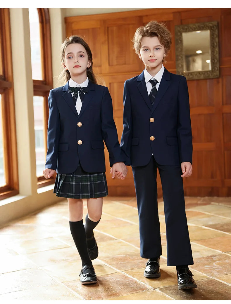 Girls Jacket Plaid Skirts Suits Boys Blazer Formal Dress Toddler Student Clothes Sets Children School Uniform Kids Class Outfits