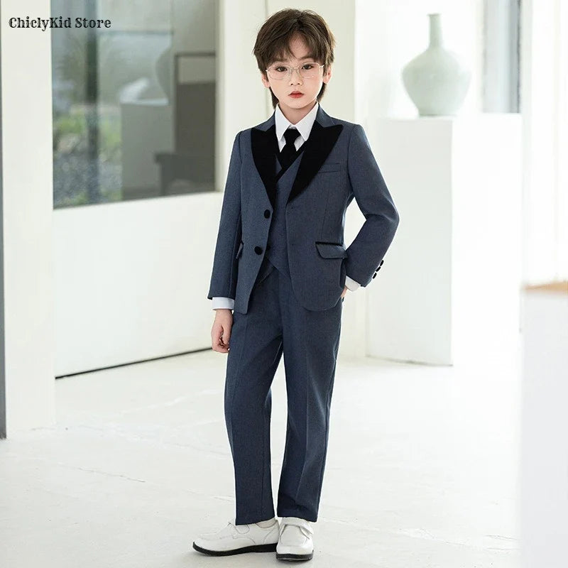 Boys Fashion Blazer Jacket Waistcoat Pants Wedding Suits Kids Morning Coat Formal Dress Children Tuxedos Toddler Clothes Sets