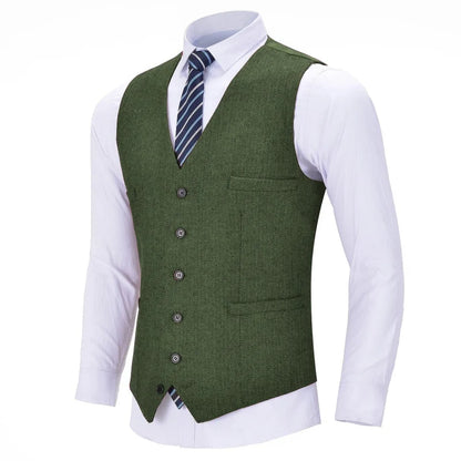 Men's Herringbone Vest Single Breasted Formal Waistcoat for Weddings and Business
