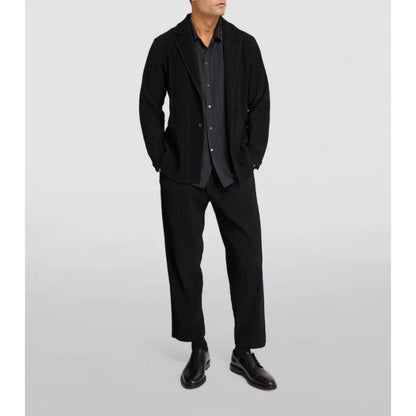 Men's Miyake Pleated Style Blazer Jacket Japanese Casual Stretch Slim Fit Business Office Fashion Luxury Wrinkle Resistant Coat