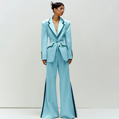 Women's Suit Slim Fit Two Piece(Blazer+Flare Trousers) Pants Set Professional Business Workwear Daily Outfit Suits for Ladies