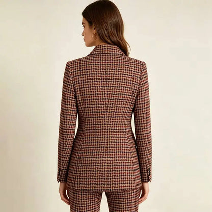 Luxury Vintage 2 Piece Suits High Quality Women's Houndstooth Double Breasted Peak Lapel Blazer Fashin Customzied Jacket Pants