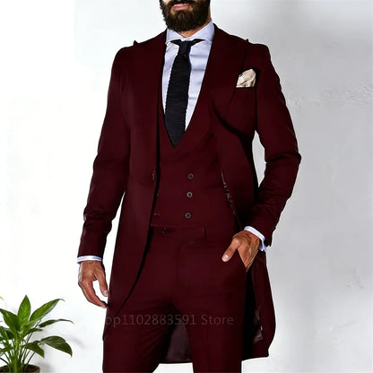 Men's 3-Piece Suit Set Single Breasted Peak Lapel Blazer for Weddings & Business