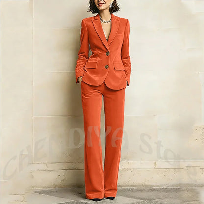 Purple Velvet Women Suit Two Pieces Classic Peaked Lapel Straight Outfit Single Breasted Tailored Elegant Lady Set Jacket Pants