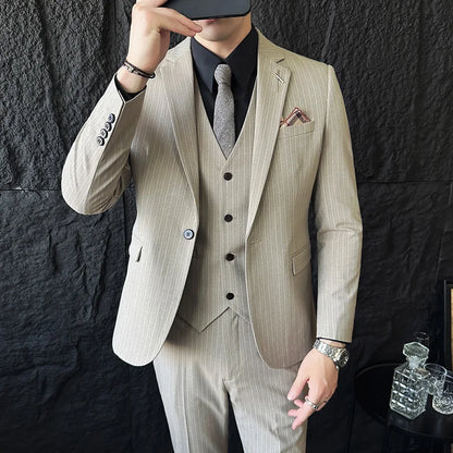 Men's Slim Fit Wedding Suit Set – Blazer, Vest & Pants for Groom & Business Formal