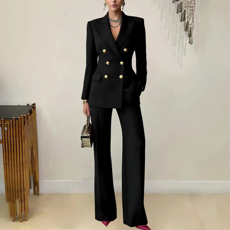 Pure Color Button up Long Sleeve Shirt And Pants Set Formal Streetwear Polyester Spandex Women's Casual Outfit Four Seasons