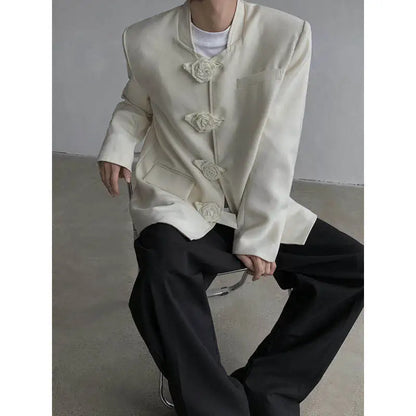 Spring Autumn New Women Blazer Stand Collar Single Breasted Chinese Style High-End Fashion Jacket Temperament Coats HK13461