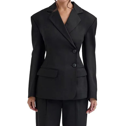 Long Sleeve Formal Black 2 Piece Blazer Set Casual Office Work Office Lady Jacket Outfits Women Fall Business Pant Suit