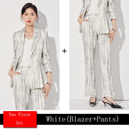 Fashion Women Striped Pants Suit New Spring Business Formal Slim Long Sleeve Thin Blazer and Trousers Office Ladies Work Wear