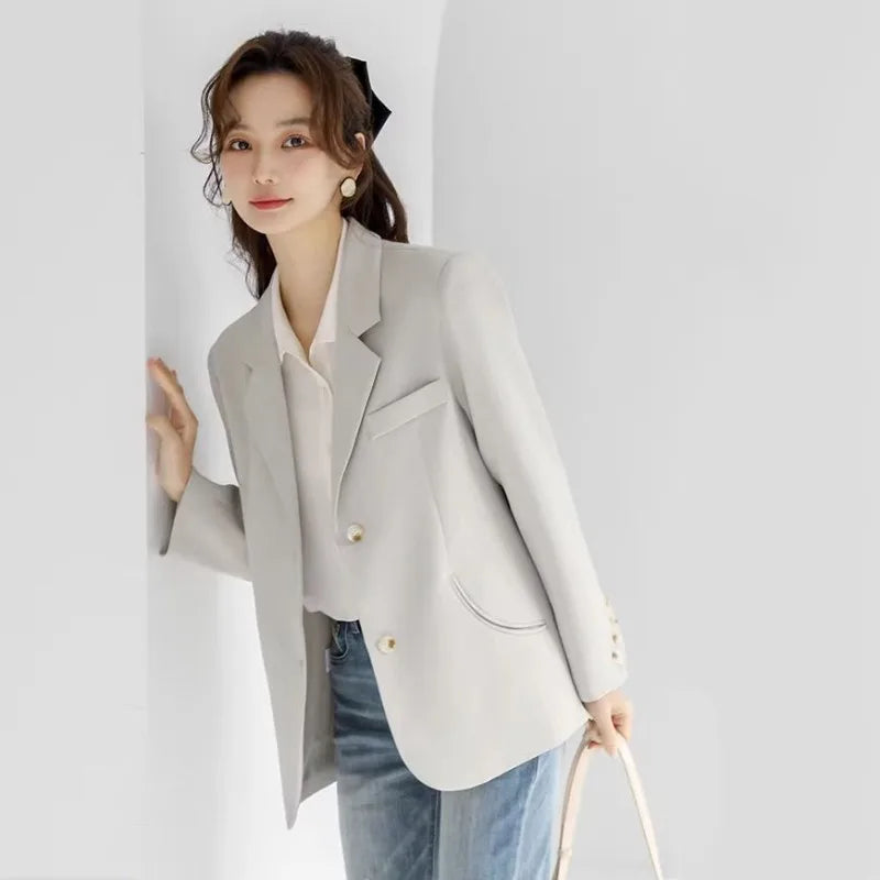 Women's 2025 New Korean Petite Niche Design Solid Slim Fit Blazer High Quality Slimming Minimalist Work Spring Autumn