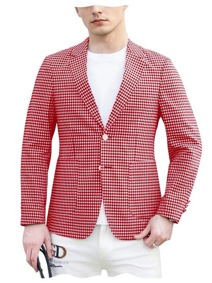 Men's Plaid Cotton Blazer Notch Lapel Suit Jacket 2 Buttons Lightweight Breathable Casual Business for Summer Office Daily Wear
