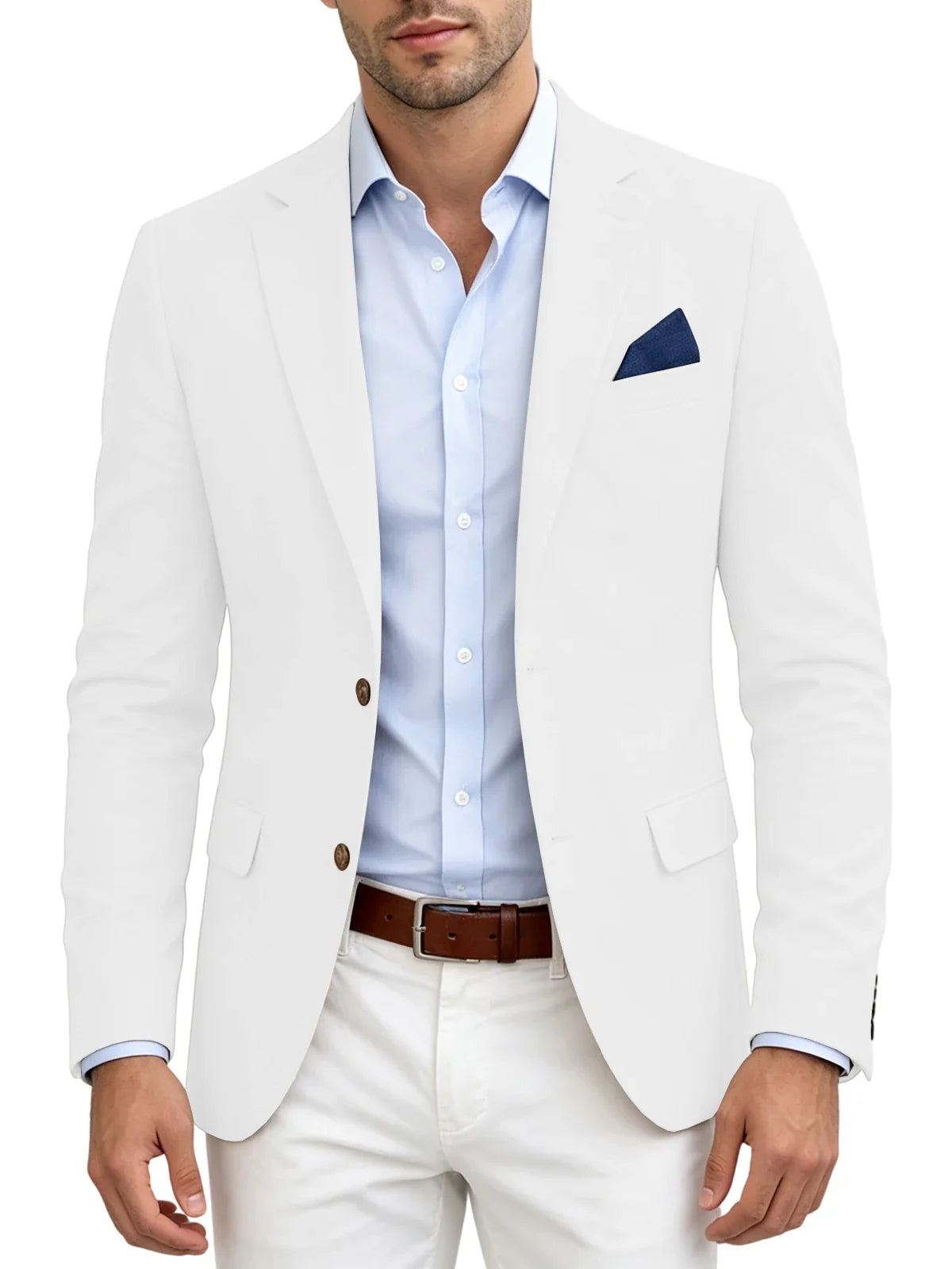 Men's Linen Blend Blazer Notched Lapel Two Button Breathable Suit Jacket For Business Casual Wedding Daily Wear