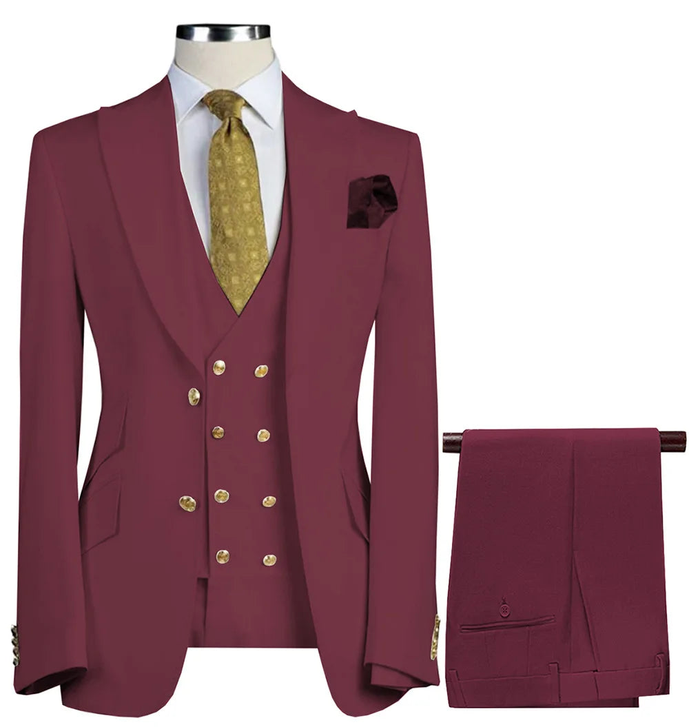  Men Suit 3 Pieces Beige With Lapel Solid For Business Banquet Wedding Groom Daily Tuxedo Office Suit Jacket Vest With Pants