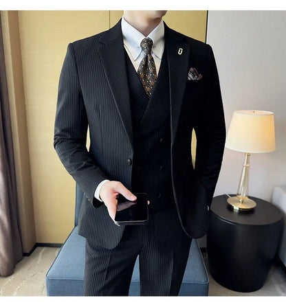 Men's Slim Fit 2-Piece Suit – Striped Single-Breasted Blazer and Trousers for Wedding, Business & Formal Wear