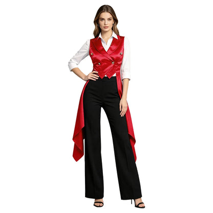 Women's Sleeveless Vests Satin Renaissance Victorian Costume Femme Tuxedo Waistcoat Vest Tailcoat Top Halloween Gothic Outfit