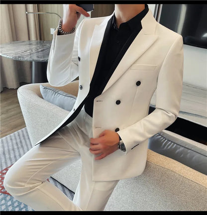 British Style Double Breasted Formal Suit Jacket Men High Quality Slim Casual Business Blazers Wedding Banquet Party Coats 2025