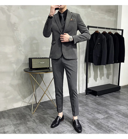 2025 Men's Wedding Suit Vest Trousers Set Fashionable Handsome Solid Color Groom's Three-Piece Outfit Available in Sizes M-7XL