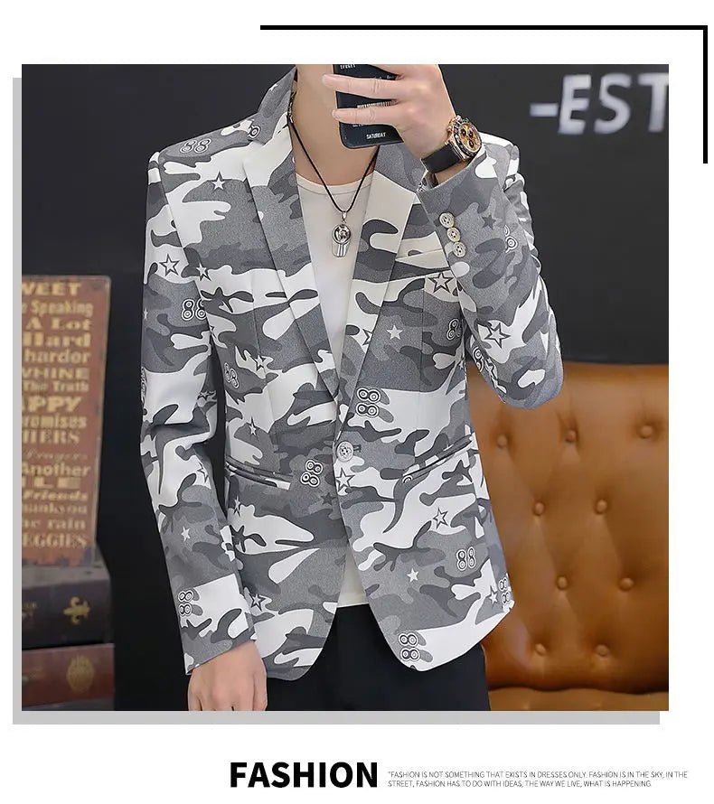 2025 British Light Mature Style High-End Camouflage Small Suit Jacket for Men, Trendy, Cool and Casual Formal Single Suit