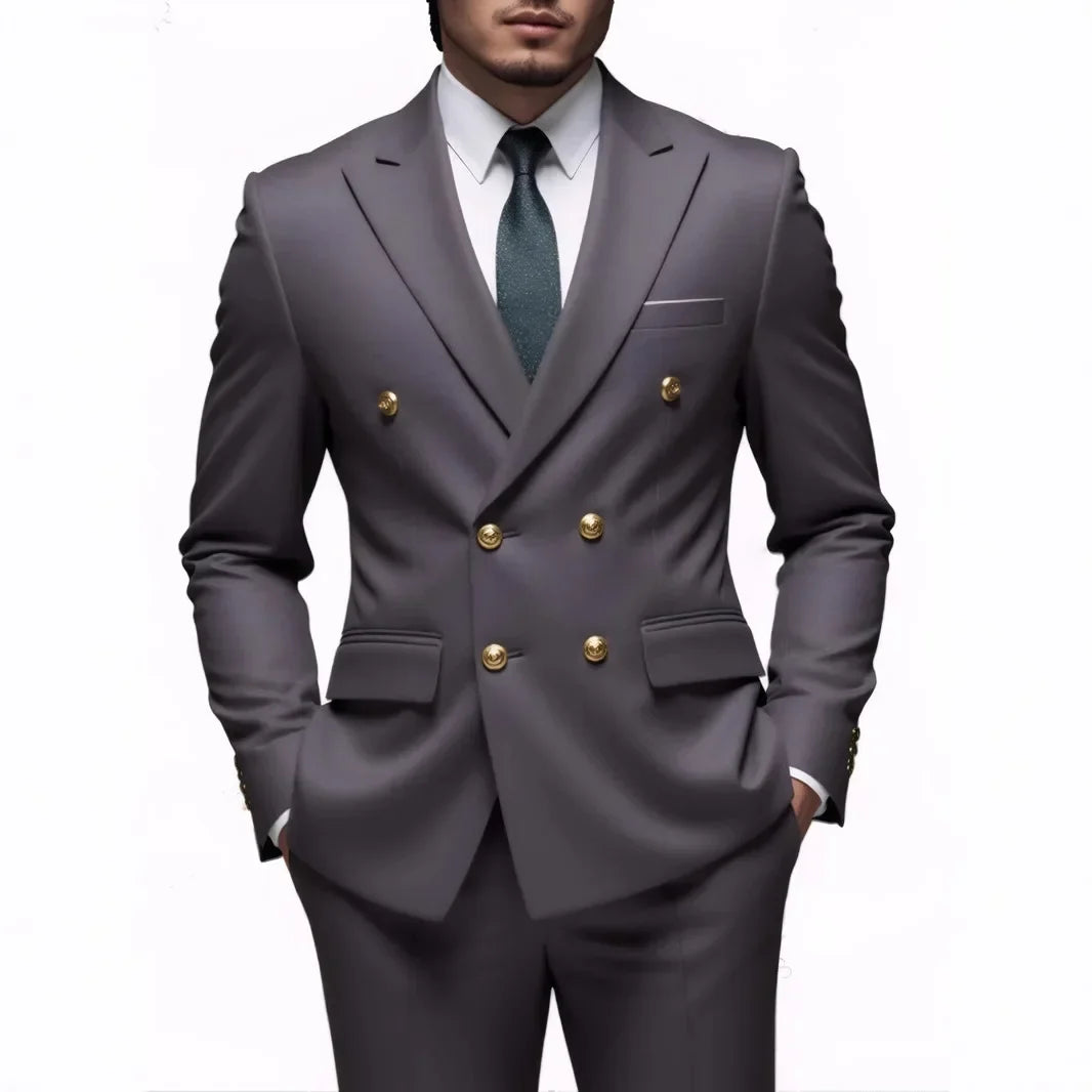 Fashion New Men's Leisure Boutique Business Banquet Solid Color Wedding Double Breasted Slim Fit Suit Blazers Jacket Pants
