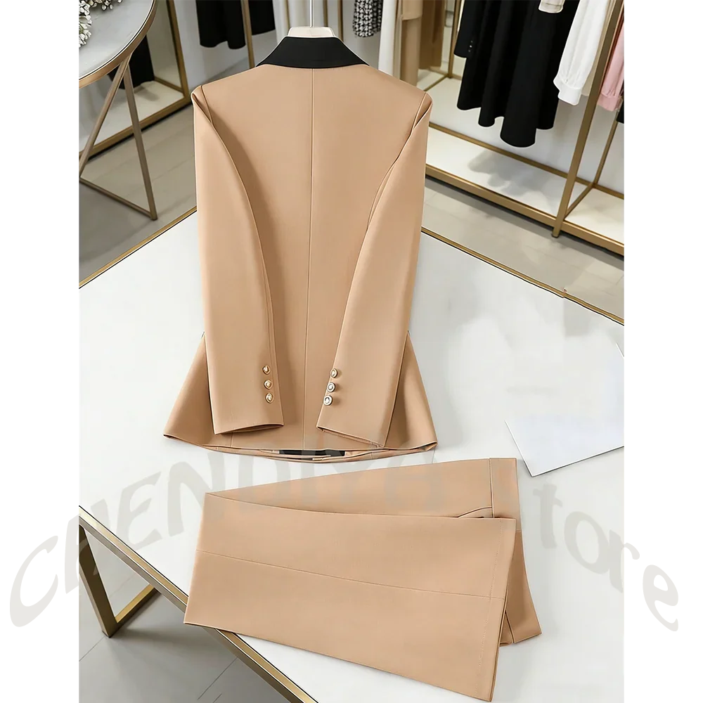Peaked Lapel Women Suits Double Breasted Elegant Formal Outfit Jacket Pants Two Pieces HIgh Quality Wedding Party Luxury Suit