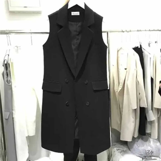 Spring Autumn New Women Mid Length Version Sleeveless Shoulder Jacket Female Spring Attire Appear Thin Fashion Suit Vest Jacket