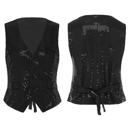 Womens Sleeveless Vests Nightclub Party Tops Sequined Waistcoat Clubwear Music Festival Vest 60s Disco Rave Jazz Dance Cosutme
