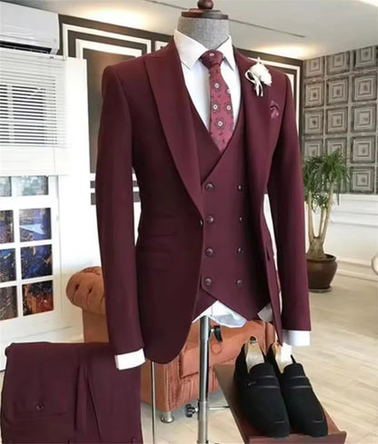 Men's 3-Piece Double Breasted Vest Suit for Wedding and Formal Occasions – Slim Fit