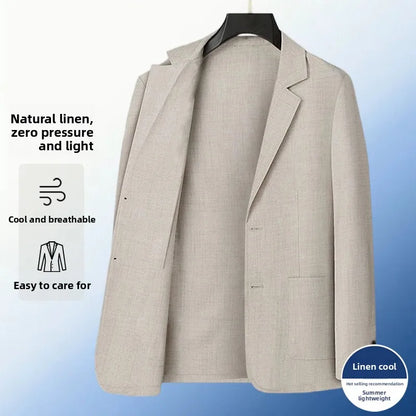 30% Linen Blazer - Men's Fashionally Fit Business Formal Wedding Gentleman English Style Breathable Versatile Casual Blazer