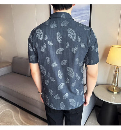 Summer Thin Ice Silk Without Lining Suit Coats 2025 New High-end Fashion Jacquard Casual Social Shirt Coat Men Clothing 4XL-M